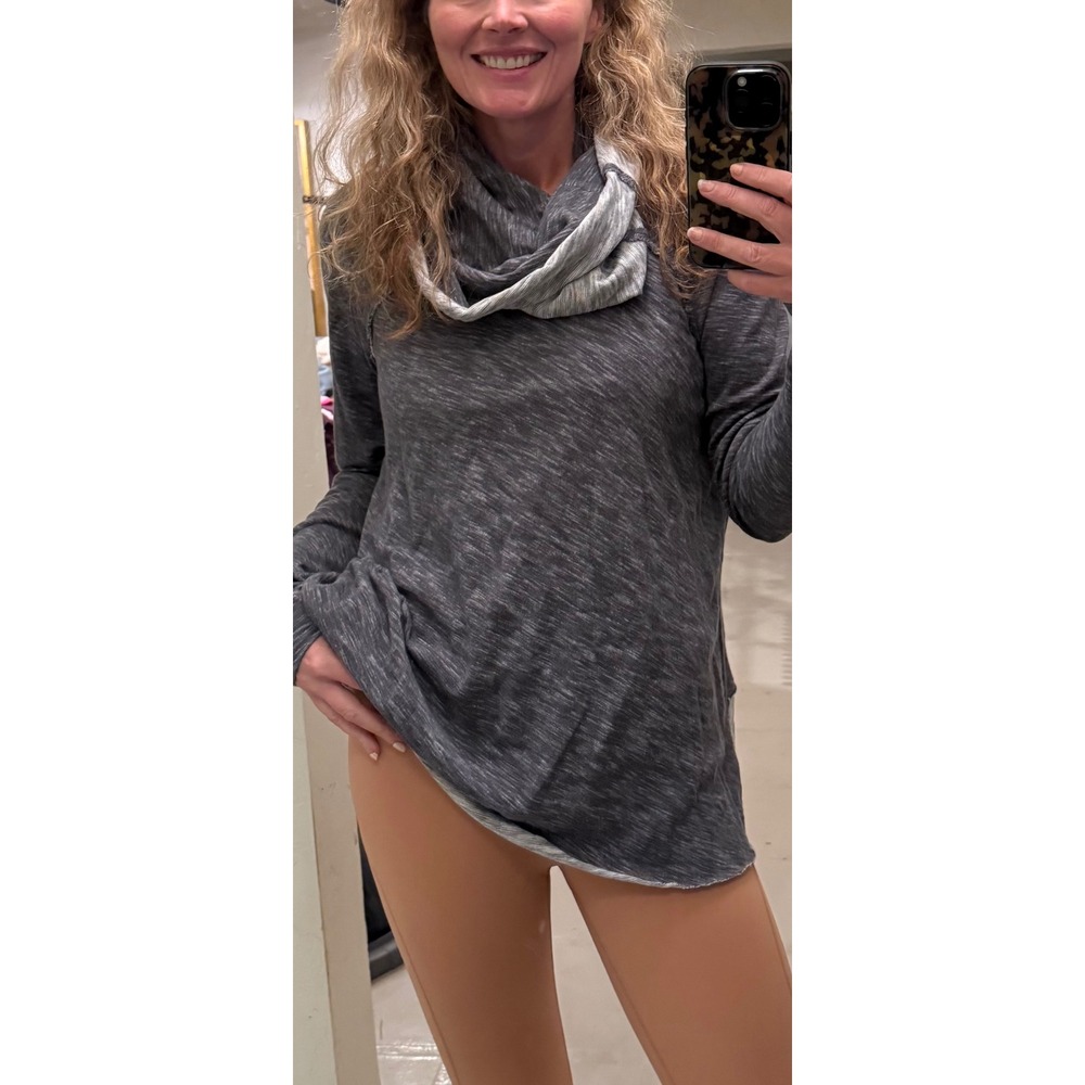 Free People FP Beach Grey Space Dye Cowl Neck Hoodie Pullover Top Womens Medium